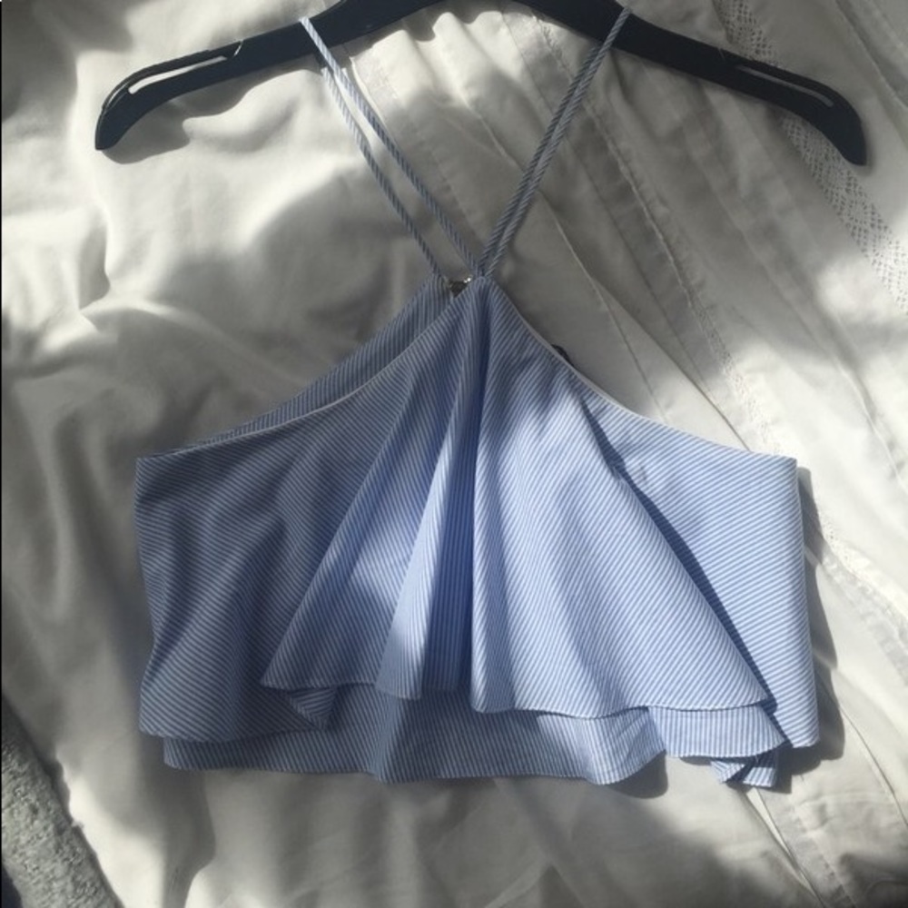 ZARA HALTER STRIPED CROP TOP - Picture 2 of 3